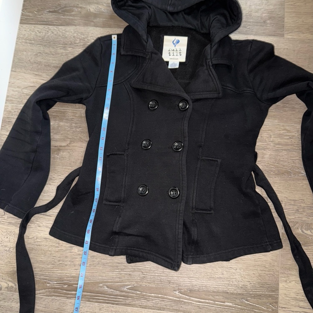 Full Tilt Black Hooded Trench Coat - Picture 5 of 9